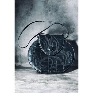 Vintage 80s 90s Park Avenue Int Black Genuine Leather Crossbody Bag